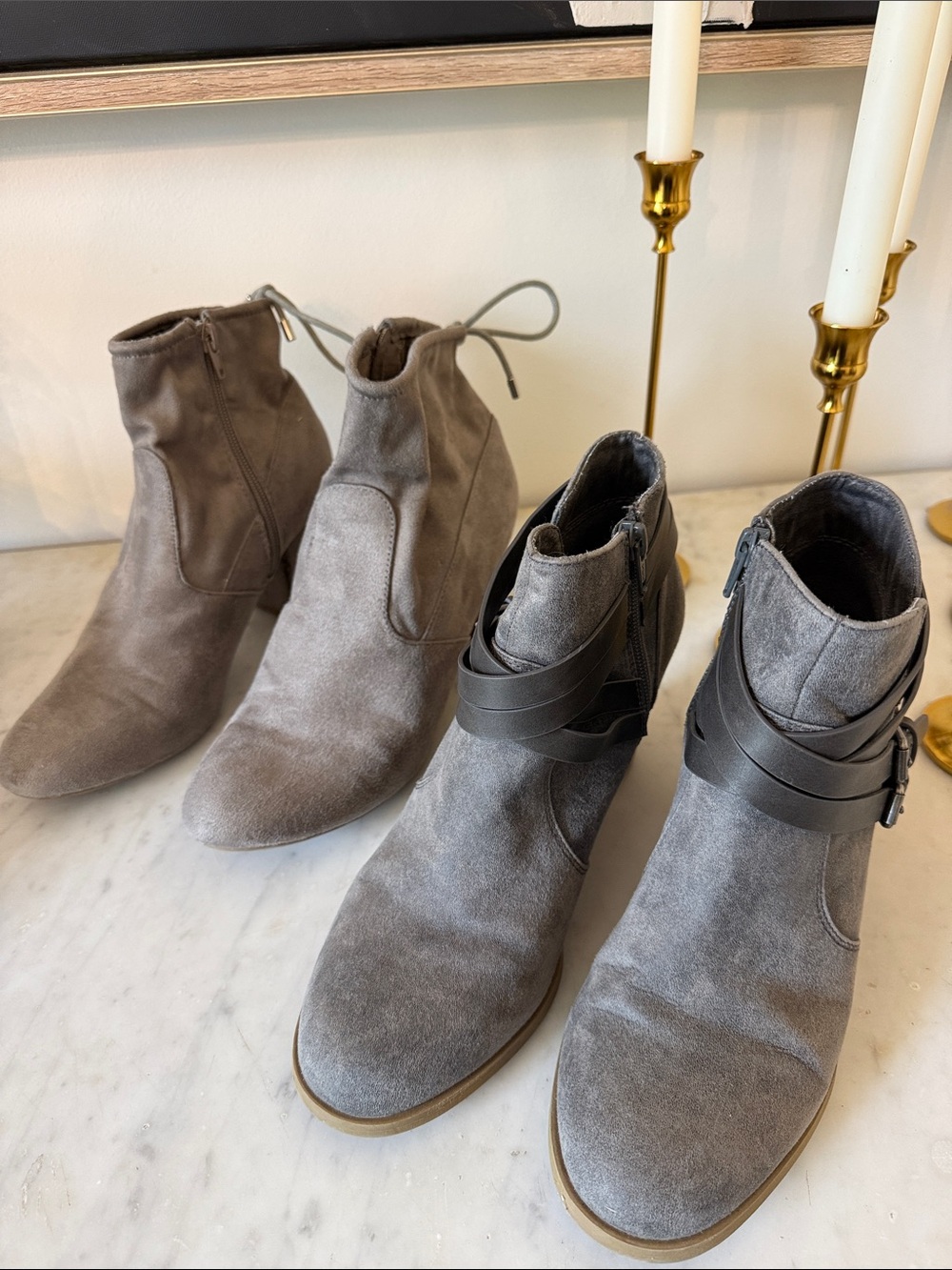 2 Pairs of Report Gray Suede Ankle Booties with Wrap Strap